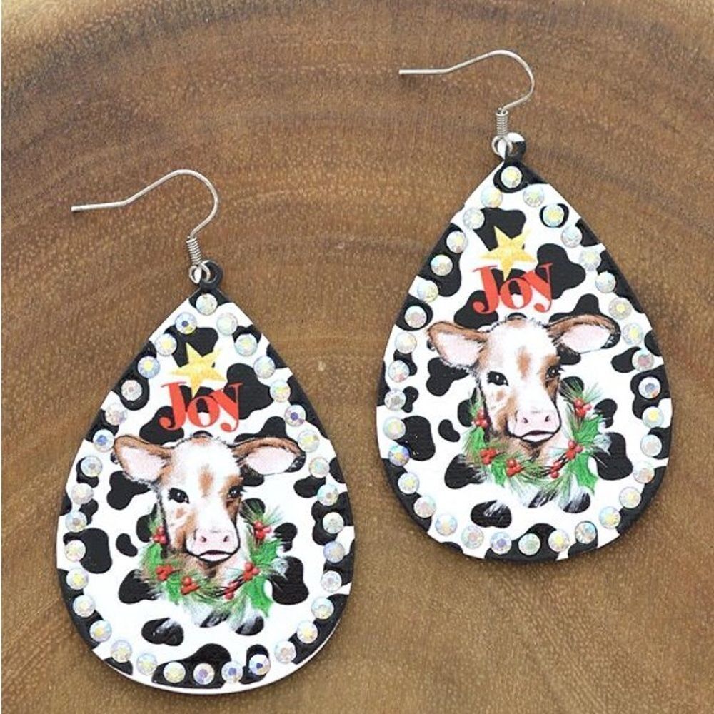 Christmas Cow joy Teardrop Earrings